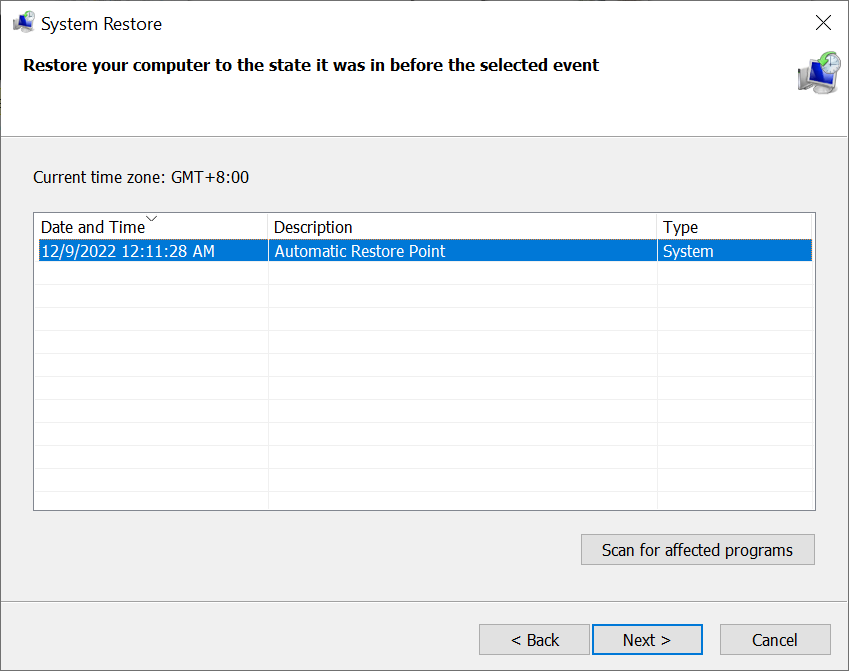 recover archive files using system restore