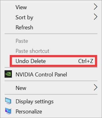 Undo Delete windows 10