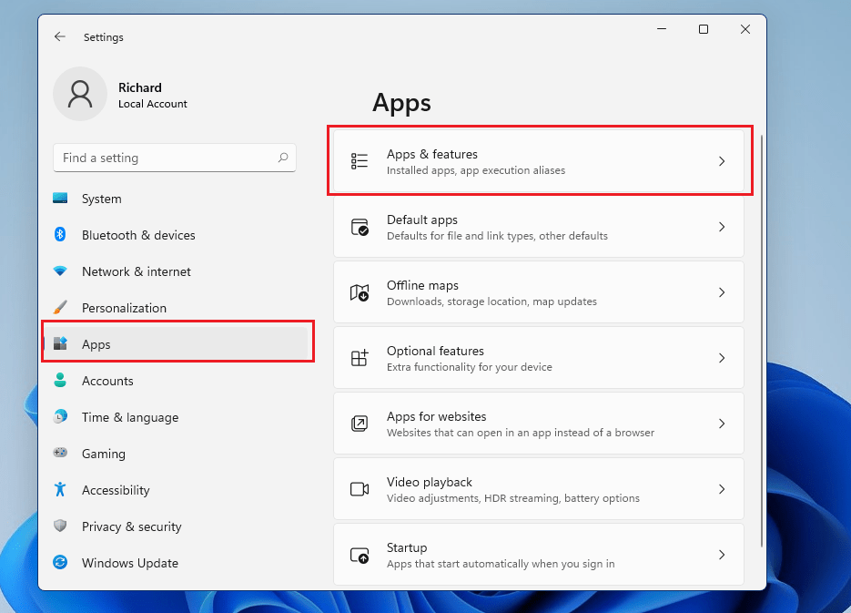 Windows 11 Apps & features