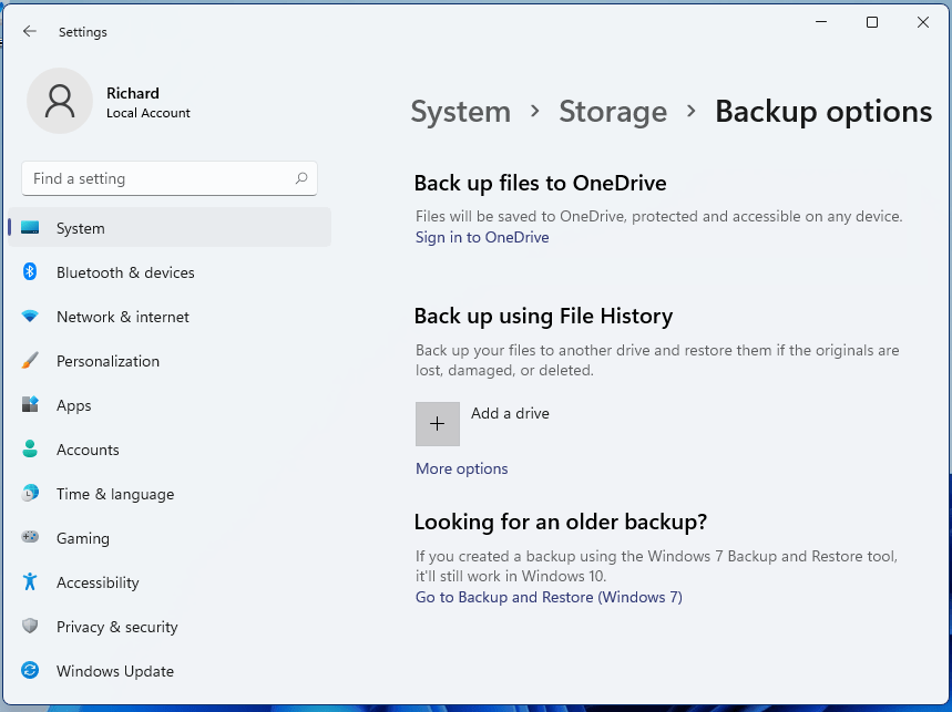 Backup options Windows 11