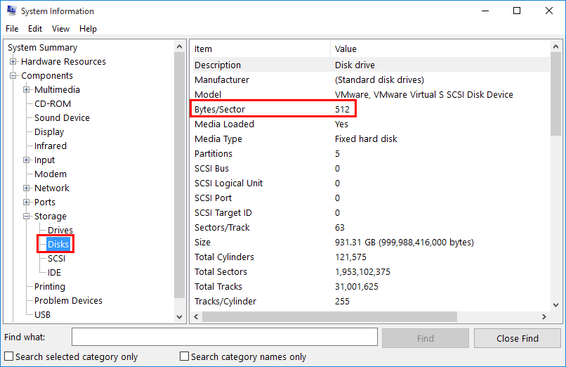 Check Sector Size