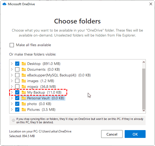 Choose Onedrive Shared Folder