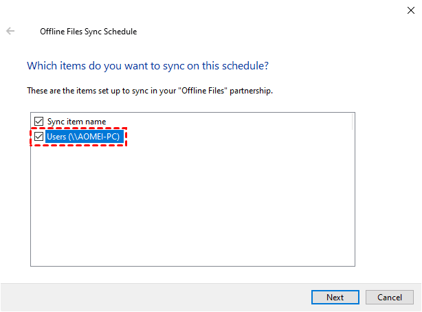 Select Sync Item