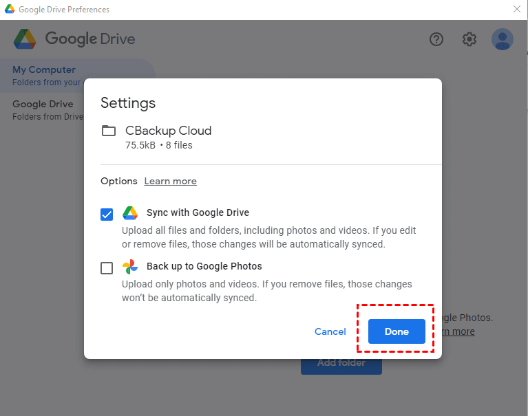 sync with google drive