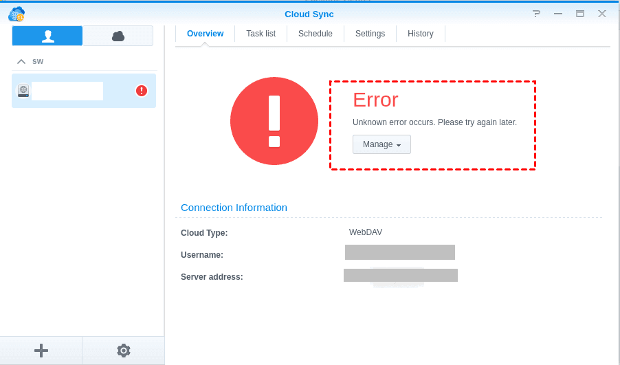 Synology Cloud Sync Unknown Error Occurs