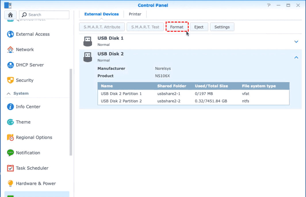 Format External Drive Synology NAS