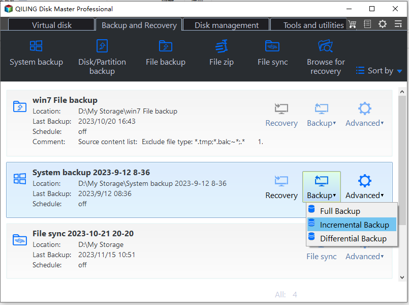 Choose Incremental Backup