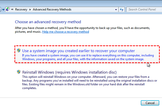 System Image Restore Windows7