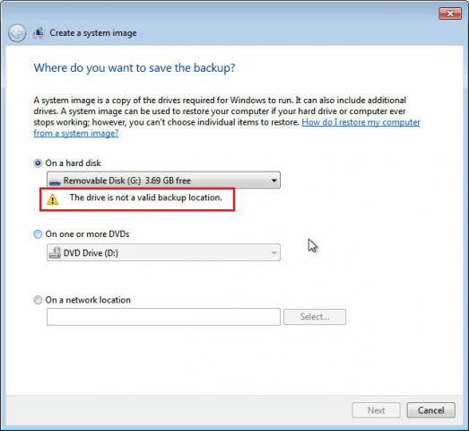 The Drive is not a Valid Backup Location