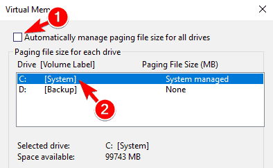 Automatically Manage Paging File Size for All Drivers