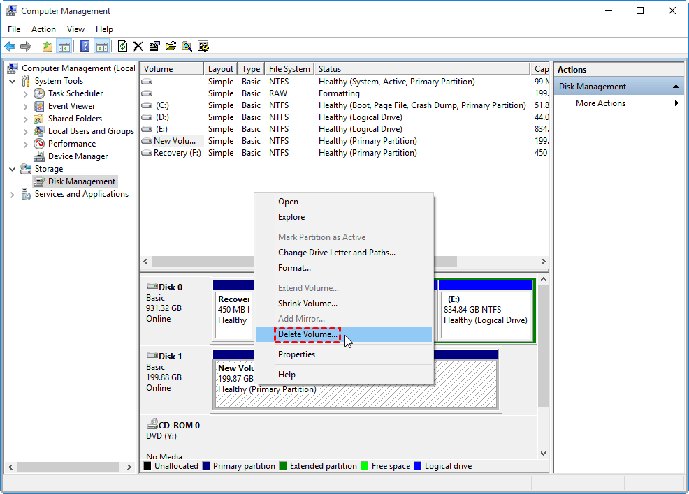 Delete Volume For Convert Mbr