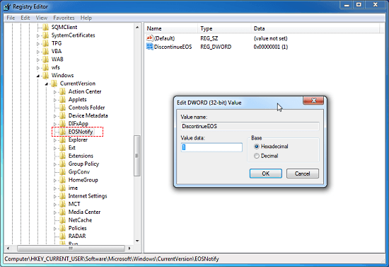 Edit Register Key to Block Windows 7 Is Out Of Support