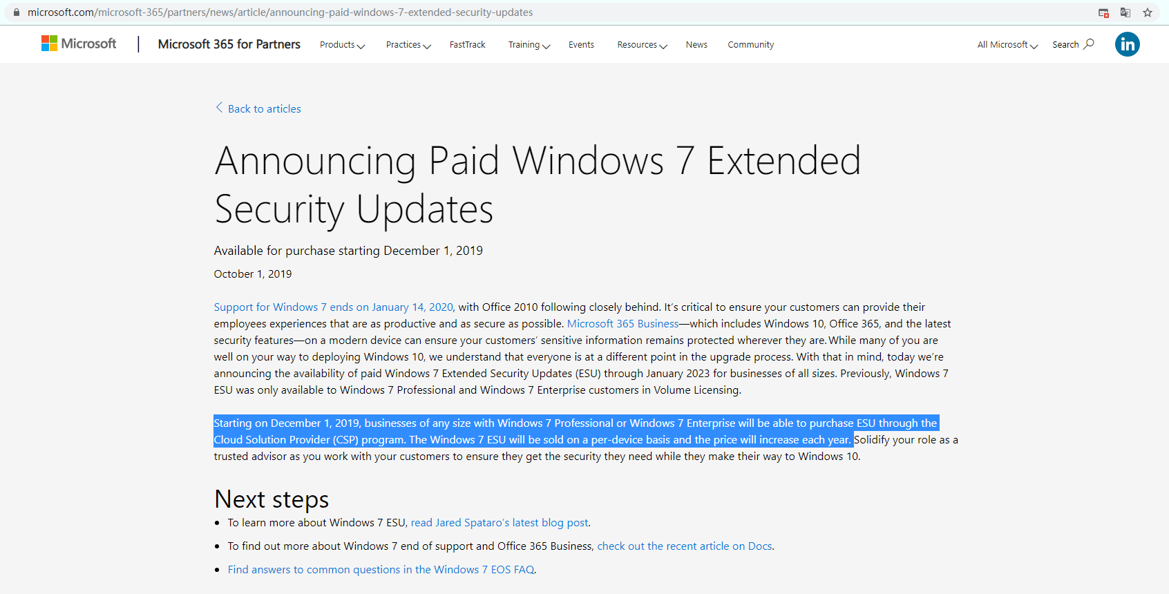 Windows 7 Extended Security Updates