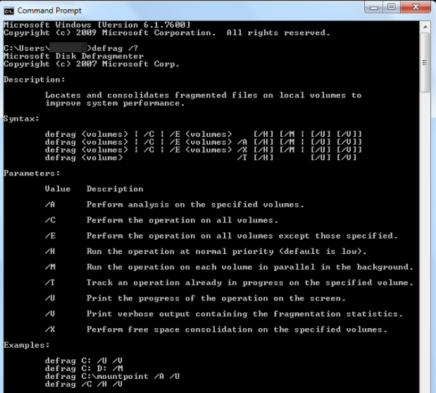 Windwos 7 Defrag via CMD