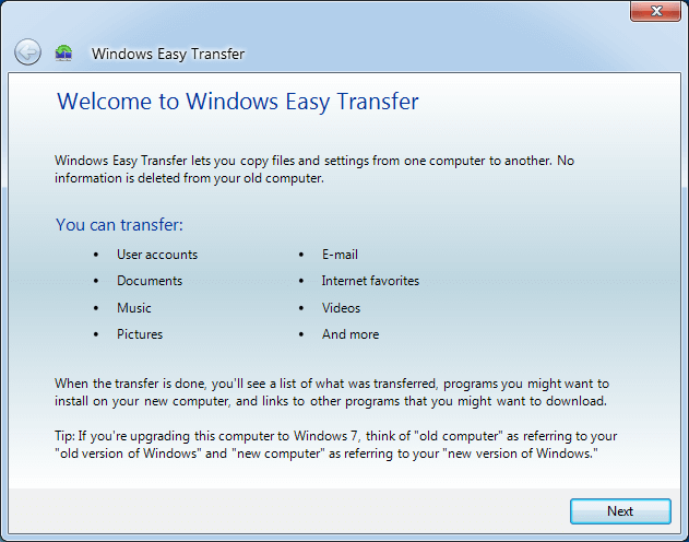 Windows 7 Easy Transfer