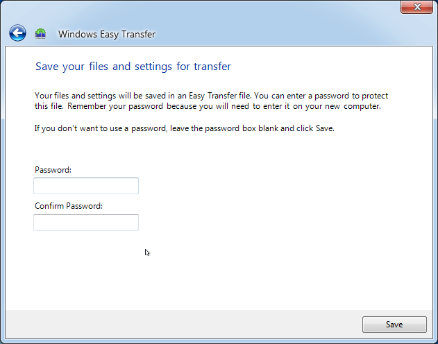 Windows Easy Transfer Password