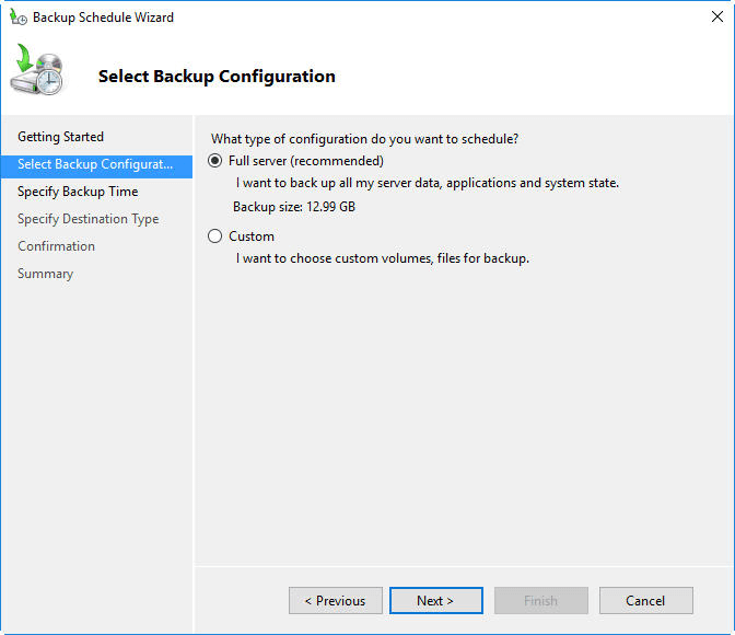 Select Backup Configuration