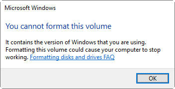 cannot format c drive